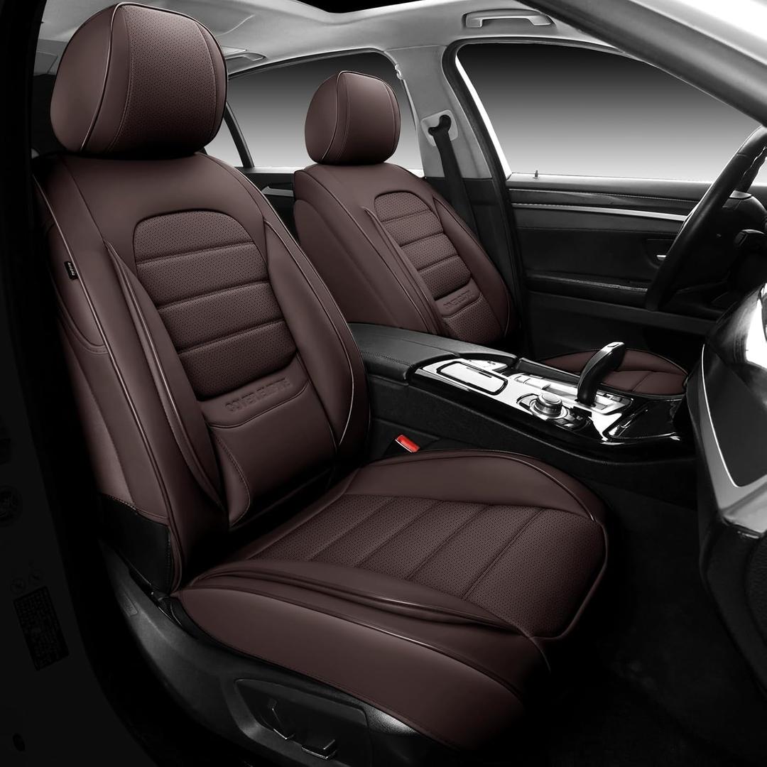 Brown Car Seat Covers Full Set, Universal Faux Leather Seat Covers for Cars 5 Seats, Waterproof Leather Car Seat Covers, Comfortable Automotive Seat Covers for Most Sedans Trucks SUVs