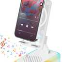 Wireless Induction Bluetooth Speaker with 360 Rotating Phone Stand, 3000mAh Large Battery, 5 in 1 Portable Cell Phone Holder with RGB Light & Emergency Charger, Tech Gifts for Men Women, (White)