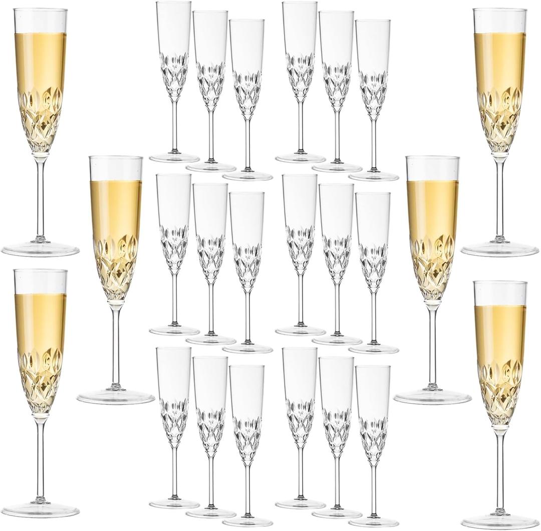 24 Pack Plastic Champagne Flutes, Shatterproof Reusable Fancy Crystal Clear Champagne Glasses, 5 oz Acrylic Unbreakable Elegant Party Drinking Cocktail  Glasses Wedding Birthday Bar Goblets (Transparent)