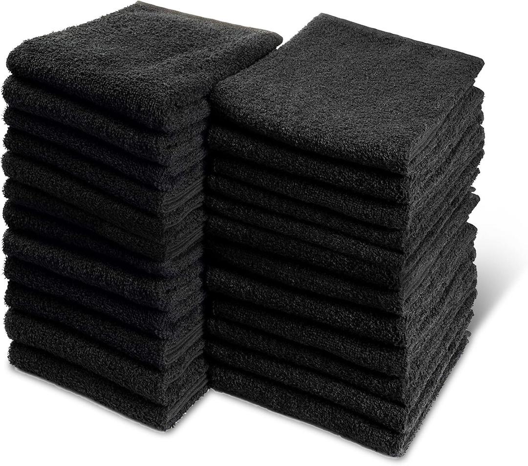 Black Bleach Proof Towels Set, 48 Pack 100% Cotton 16" X 27" Color Safe, Stain Resistant, Quick Drying Towels for Beauty, Hair and Nail Salon, Gym, Spa and Home Hair Care