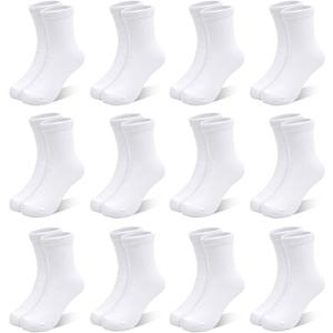 Kids Socks 12 Pairs Crew Socks for Toddler Boys Girls 10-14 Years Athletic Mid Cut Socks Multipack White