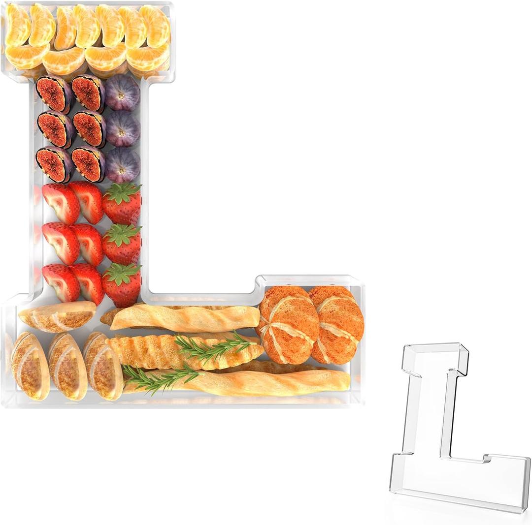 11" Acrylic Letter Charcuterie Tray, Charcuterie Letters Fillable Box for Food, Reusable Serving Cake Candy Dish Display Tray for Birthday Anniversary Party Decoration (Letter L)