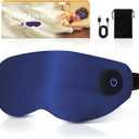Heated Eye Mask for Dry Eyes  Cordless Warm Eye Compress, 100% Mulberry Silk Sleep Mask with Graphene Heating, 3 Heat Levels and Auto Shut-Off, Rechargeable and Washable (Dark Blue)