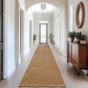 Hallway Washable Runner Rug,2x10 ft Boho Braided Kitchen Rugs,Neutral Entryway Rug,Faux Jute Rug,Non Slip Indoor Farmhouse Solid Carpet for Bathroom Living Room Bedroom,Tan Brown