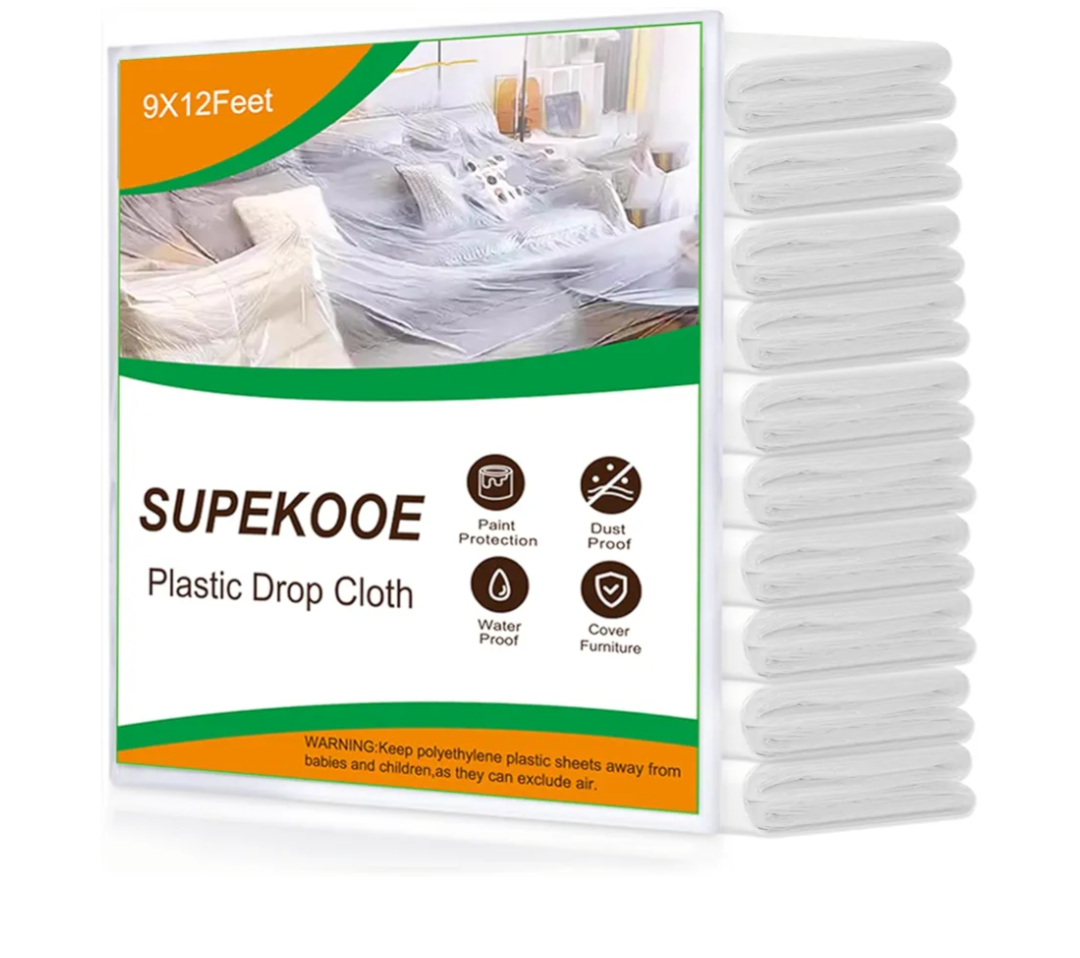 Plastic Drop Cloth,12 x 9 Ft Plastic Sheeting for Painting,Thick Dust-Proof Tear-Resistant Painters Plastic Dust Tarp for Furniture Car(10 Pack)