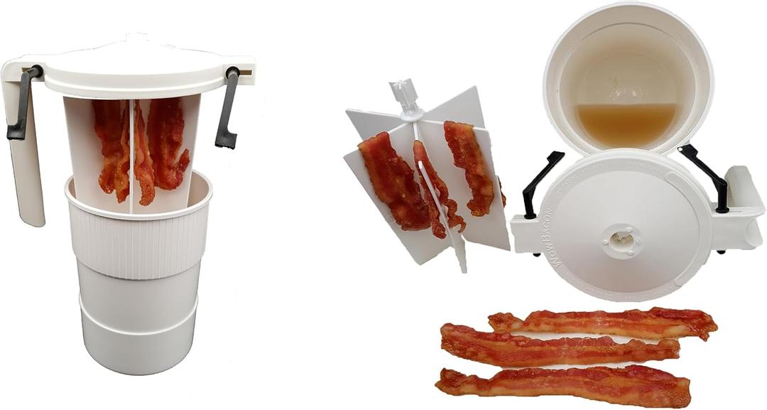 Wow Microwave Bacon Cooker - with Locking Lid and Easy Grip Handle makes cooking bacon a Joy! Made in USA!
