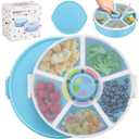 Aimsnk Kids Original Snack Spinner Bundle - Reusable Snack Container with 5 Compartment Dispenser and Lid | BPA and PVC Free | Dishwasher Safe | No Spill, Leakproof,for Toddlers,School (Blue-2Pack)