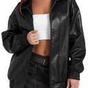 Sampeel Black Leather Jacket Women Cute Oversized Motorcycle Trendy Coats 2025 Fall Fashion Outfits Winter Clothes L