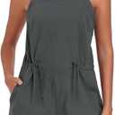 Womens Short Overalls Adjustable Strap Drawstring Waist Sleeveless Shorts Jumpsuits Summer Beach Vacation Jumpers (Gray, XXL)