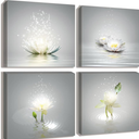 Lotus Floral Canvas Prints Art Zen Office Decor Wall Art Meditation Pictures Modern Artwork Painting Framed Home Decor (B, 20X20inch)