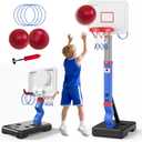 2-in-1 Toddler Basketball Hoop with Ring Toss Game, Adjustable 2.55.5 Ft Indoor & Outdoor Kids Basketball Set with Mini Balls, Rings, Pump & Stable Base | Sports Toy for Boys & Girls Ages 13+