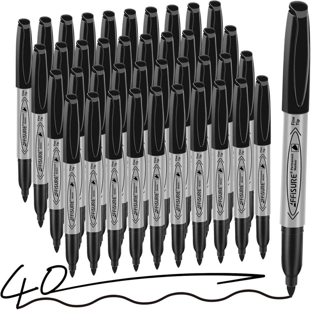 Permanent markers, 40 packs permanent markers bulk, quick drying in one second, smooth, not easy to erase, durable, can be marked on glass, tiles and cloth, office supplies,Gray shell
