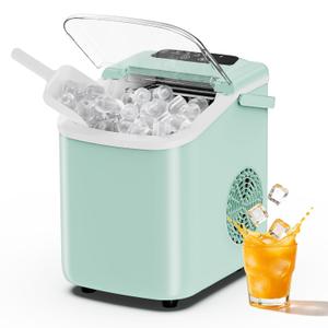 Sweetcrispy Countertop Ice Maker with Scoop, Basket and Handle, Portable Ice Machine 9 Cubes Ready in 6 Mins, 26.5lbs in 24Hrs, 2 Sizes for Home Kitchen Office Bar Party