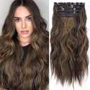 4PCS Clip in Hair Extensions for Women Brown Highlighted Caramel Blonde Long Wavy Thick Hair Extensions Clip in Double Weft Hair Extension for Daliy Use (4pcs, 20Inch, H2/426#)