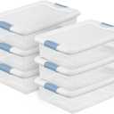 Sterilite 6-Pack Latching Box, Under Bed Storage Bins with Lids, Clear Plastic, 32 Quart - Heavy-Duty Organizing Containers for Closet, Bathroom, and Office