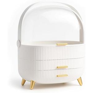 uMadeUs White Makeup Organizer for Countertop & Vanity - Large Cosmetic Display Cases, Clear Covered Storage Box with Lid & Handle, Skincare Organizer for Teen Girls, Portable Egg Shape Makeup Storage