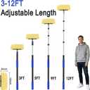 18FT Reach Car Wash Brush with Long Handle, 3 to 12 FT Car Cleaning Brush with Soft Bristle, Aluminium Telescoping Pole for Solar Panel, House Siding, SUV, Cars, Trucks, RV, Floors, Navy