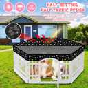 Dog Playpen Top Cover with Half Mesh Provide Shade Fits 36"w 24"h 6 Panels Regular Hexagonal Plastic Exercise Pet Pen, Breathable Dog Crate Puppy Play Pen Cover, Playpen Not Included(Black)
