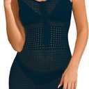 Women's Crochet Swimsuit Coverup Hollow Out Sleeveless Dress for Women 2026 Knit Button Tank Dresses (Blue, L)