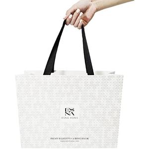 ESNA HOME Premium Bags With Fabric Ribbon Handles - Designer Shopping Bags For Wedding Gifts - Size 14.5 * 11 inch, Set of 3