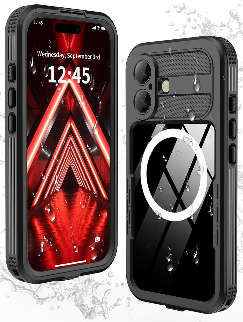 GOLDJU Magnetic for iPhone 17 Case-Waterproof, Built-in Screen & Camera Protector-IP68 Underwater Full Body 16FT Military Dropproof Shockproof Case for 17 6.3''- Black