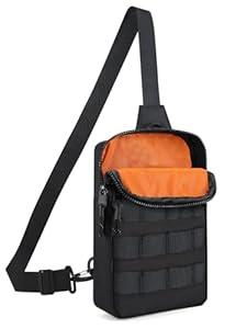 MADHOLLY Compact Waterproof Mini Sling Bag for Women Men  Cossbody Bags Phone Pouch with QuickSpot Orange Lining for Travel, Hiking, Walking, Black