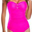 Daci Women Hot Pink Womens One Piece Swimsuit Tummy Control- Moderate Coverage Bathing Suit 2025 Bandeau Strapless Swimwear L