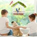 Clear Window Bird Feeder with 4 Strong Suction Cups & Decorative Lawn Top - Ideal for Garden/Yard Decor, Elderly & Kids Bird Watching, Unique Gift for Nature Lovers (Transparent&Green)