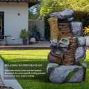 Outdoor Water Fountain with LED Lights Modern Curved Faux Stone Waterfall Indoor or Outdoor Garden Backyard Patio Decor