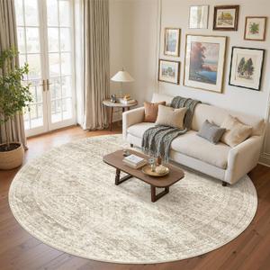 Soalmost Round Rugs 8ft Living Room Circle Area Rug 8x8 Beige Vintage
Washable Non Slip Indoor Carpet for Apartment, Dining Bedroom, Soft Low Pile Stain Resistant Foldable Floor Mat Entryway