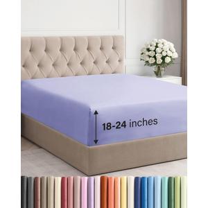 Extra Deep Queen Fitted Sheet - Hotel Luxury Single Fitted Sheet Only - Easily Fits 18 inch to 24 inch Mattress - Ultra Soft, Wrinkle & Fade Free w/Extra Deep Pockets - Breathable & Comfy - Lavender