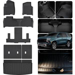 Floor Mats for 2021-2025 2026 Chevrolet Chevy Tahoe 7 Seats (2 Row Seat)/GMC Yukon (Not for XL) & Cargo Mat & Backrest Mat,TPE All Weather Protection Car Full Set mats Accessories