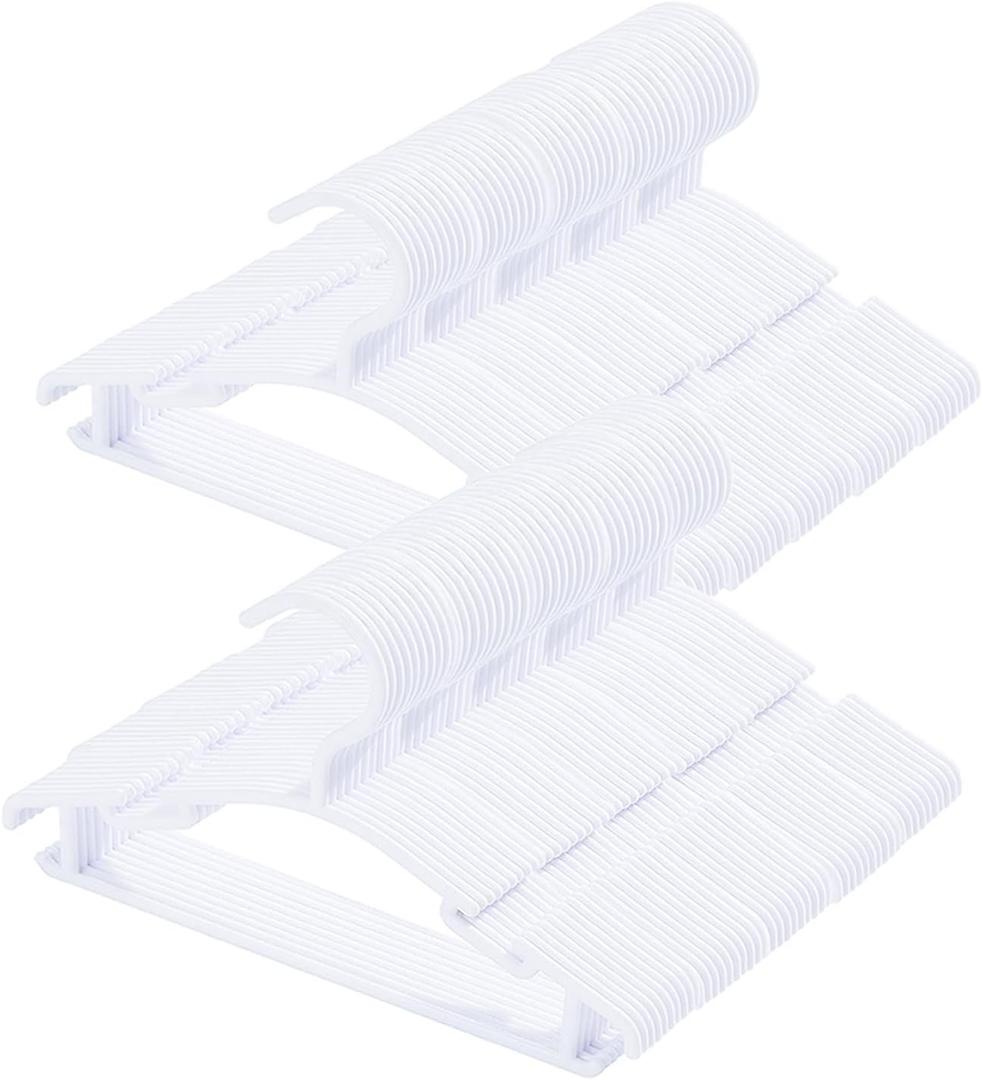 100 Pack White Baby Nursery Closet Hangers, Non-Slip Laundry Infant Pant Hanger for Newborn Clothes Gift, Ultra-Thin Plastic Hanger for Girl Boy Toddler Kid