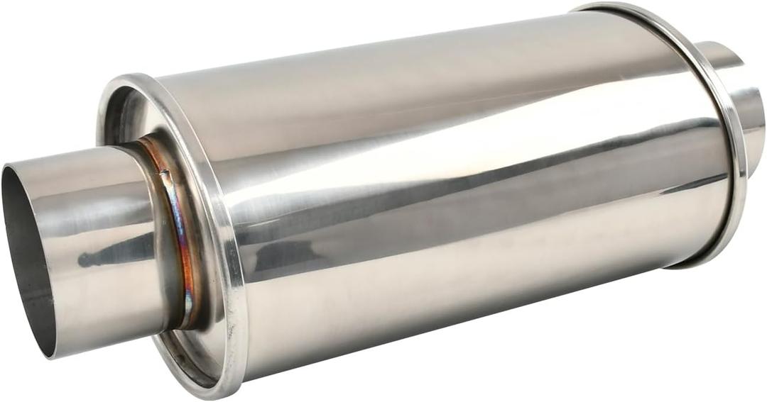 3'' Inch Ultra Quiet Resonator,3" Inlet 3" Outlet Exhaust Resonator,13.8" Overall Length Performance Muffler Resonator T304 Stainless Steel Universal Fitment