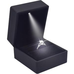 Luxury LED Lighted Engagement Ring Box - Elegant Matte Black Ring Case for Wedding Rings, Perfect for Proposal, Anniversary, Ceremony, and Gift Giving, New Version