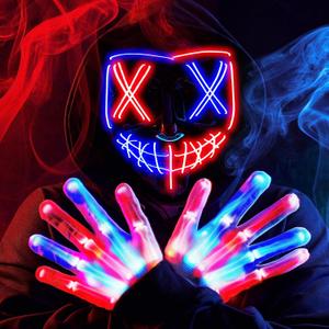 JOYIN Halloween Led Mask, Light Up Mask and Gloves for Cosplay Costume (Red & Blue), 3 Modes Scary Glow in The Dark Masks for Boys Girls Halloween Party Dress Up Accessories, Gifts Giving