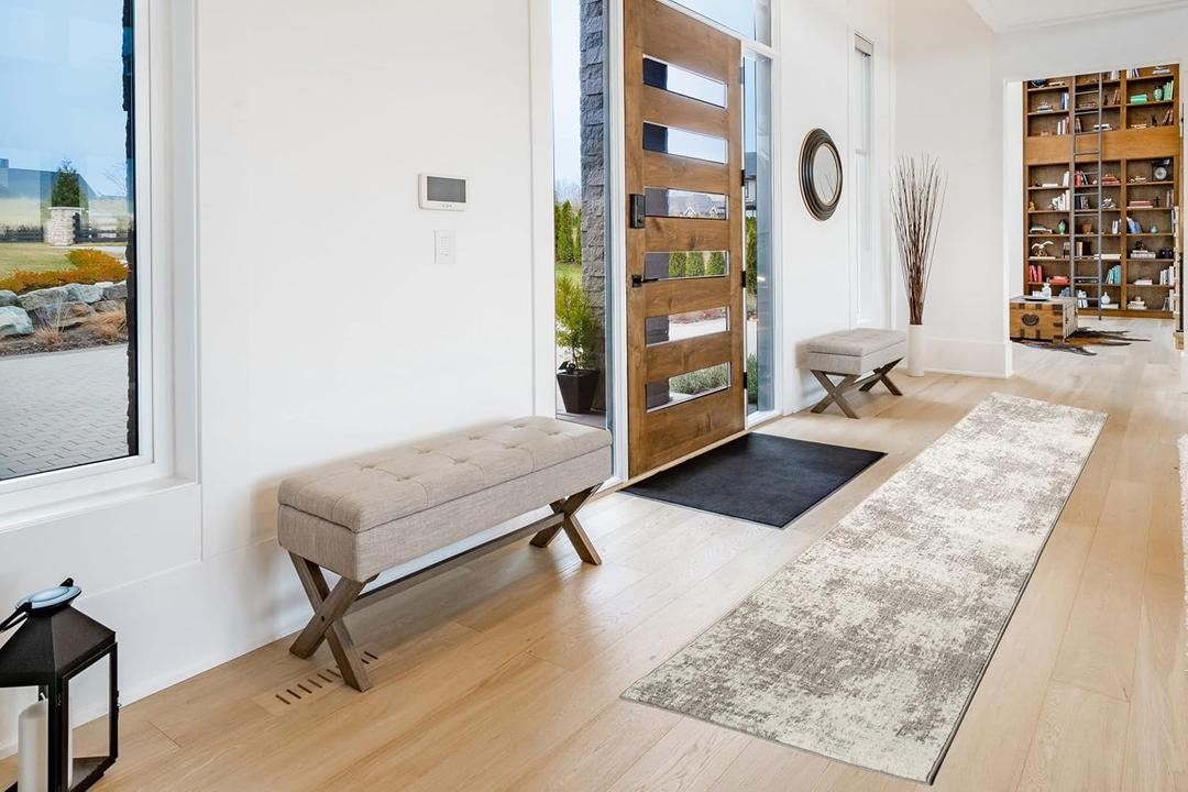 ShadesU Custom Size Abstract Design Non-Slip Hallway Runner Rug Carpet Low-Pile 0,3" Non Slip Backed (Grey Color, 31inch Wide x 4ft Length)