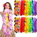 Hawaiian Lei Bulk, Tropical Luau Hawaii Theme Silk Flower Necklace for Beach Holiday Wedding Birthday, Aloha Summer Supplies