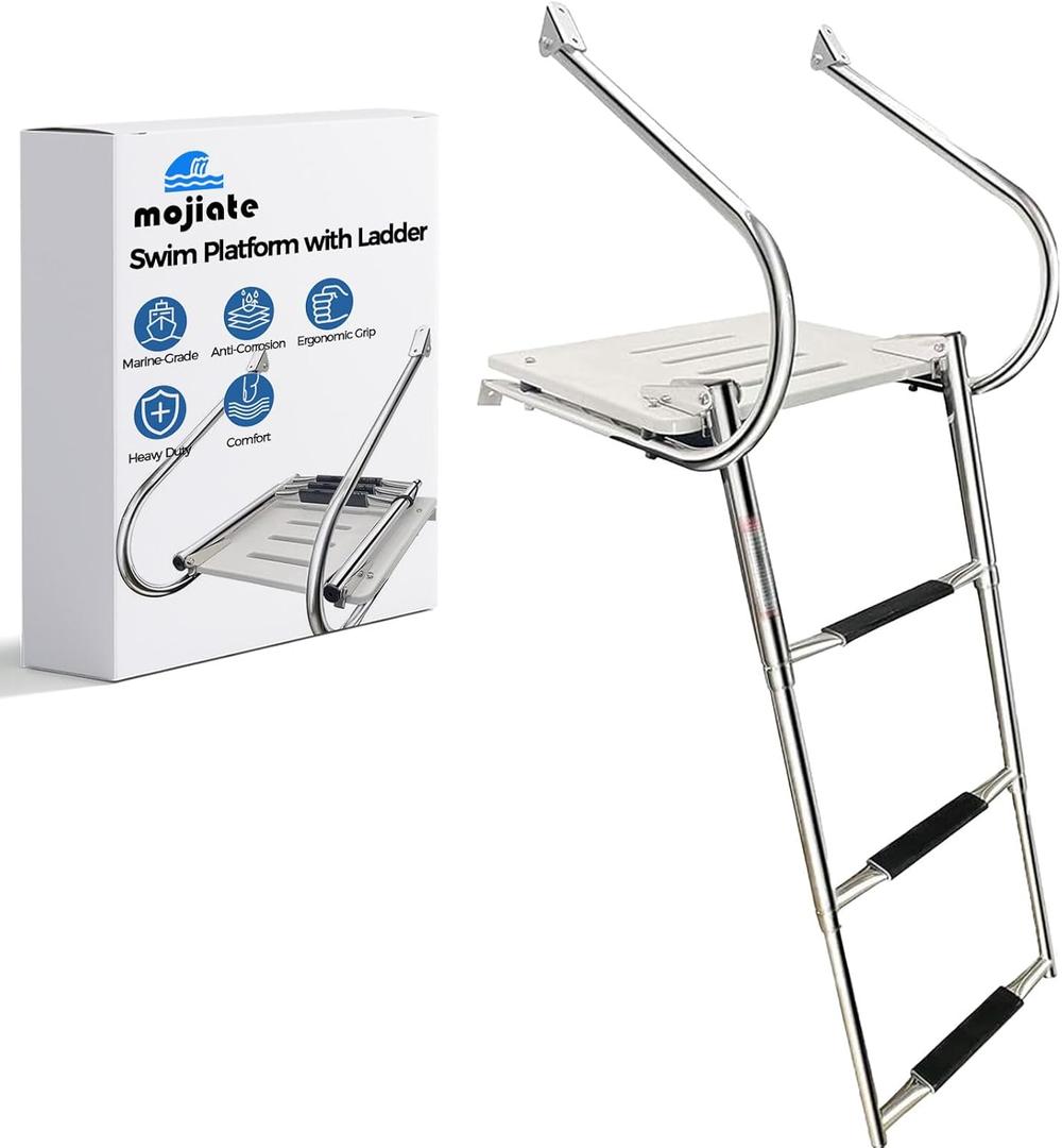 3-Step Telescoping Swim Platform Dock Ladder - ABS Stainless Steel with 2 Handrails for Marine Boats