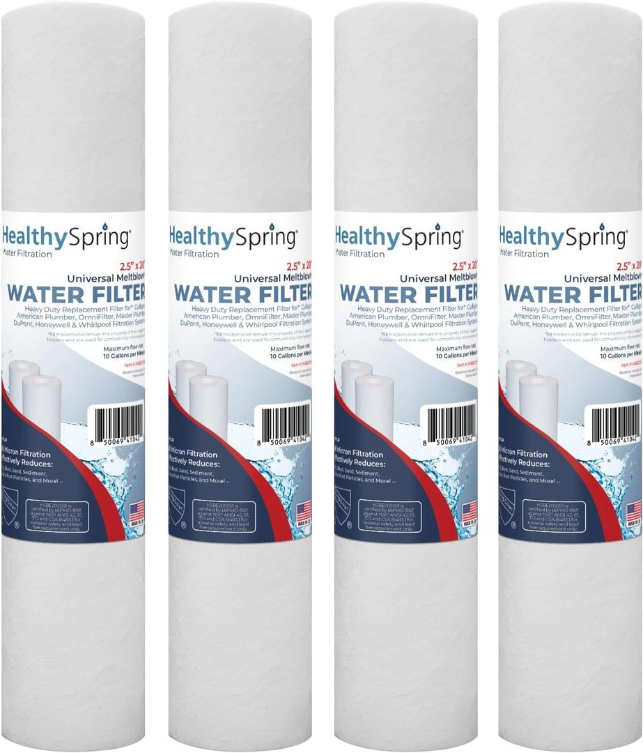 20 Micron 20 Inch x 2.5 Inch, 4-Pack Spun Polypropylene Whole House Sediment Water Filter Replacement Cartridge, Compatible with Pentek P20-20, Purtrex PX20-20, Made in USA