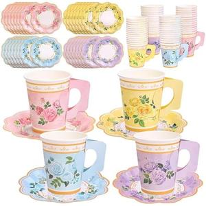 Kochorie 120 Pcs Floral Paper Tea Cups and Saucers 9 Oz Disposable Teacups Bulk with Handle 4 Styles Flower Tea Party Decorations for Birthday Wedding Garden Party Baby Shower Serve 60 Guests Kochorie 120 Pcs Floral Paper Tea Cups and Saucers 9 Oz Disposable Teacups Bulk with Handle 4 Styles Flower Tea Party Decorations for Birthday Wedding Garden Party Baby Shower Serve 60 Guests