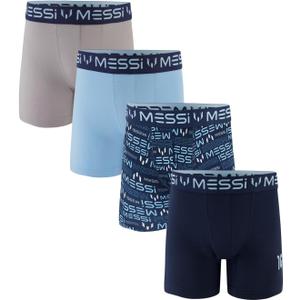 Messi Boys' 4-Pack of Boxer Briefs, Kids Underwear with Stretch Material & Elastic Waist, Blue Print, Size: Large