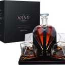 The Wine Savant Diamond Whiskey Decanter Set with 4 Glasses and Mahogany Base Borosilicate Glass Dispenser - 750ml Clear