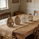 4 Pcs Boho Easter Decor Wood Egg Farmhouse Table Centerpiece Tiered Tray Decorations - 3.1x3.9 Inch Wooden Egg Signs for Shelf Mantel Tabletop Spring Home Decor