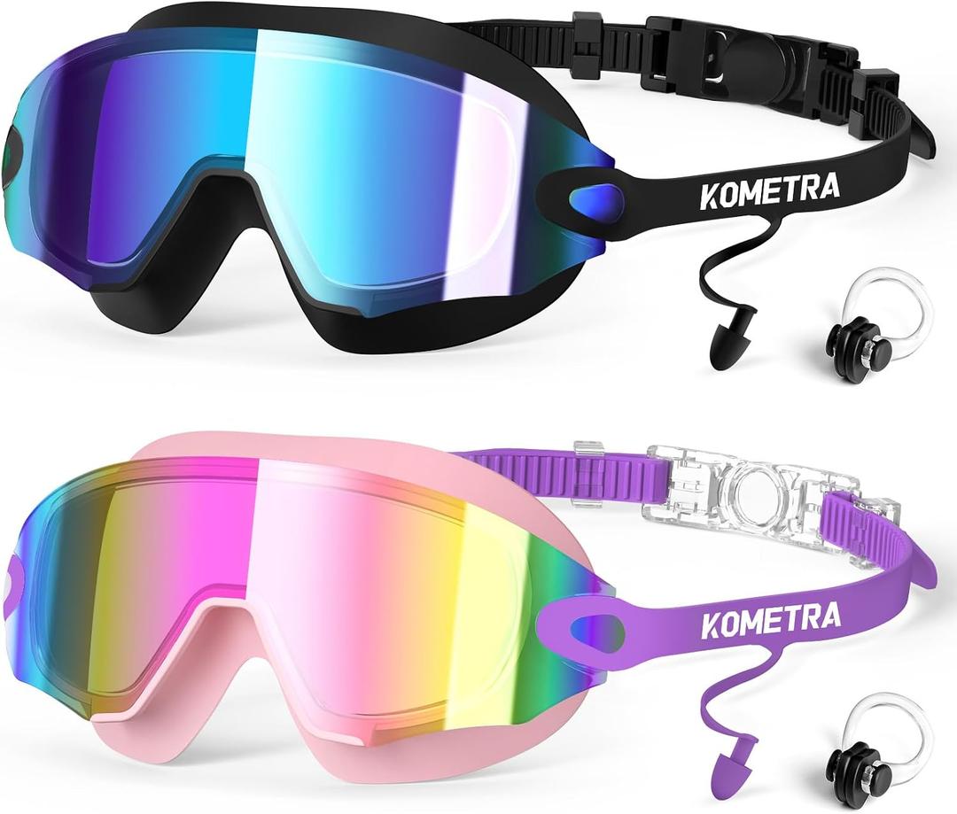 2 Pack Adult Swim Goggles, Frameless Anti-Fog UV Protection Swimming Goggles, Clear Vision Pool Goggles for Men Women