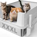 Stainless Steel Litter Box Extra Large for Big Cats Multi-Cats, Jumbo Extra Large Metal Cat Box with High Sided Lid, Anti-Urine Leakage, Non-Stick,Include Litter Scoop (Silver Gray)