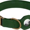 AirTag Dog Collar - Genuine Leather Dog Collar with Apple AirTag Holder and Metal Buckle - Smart GPS Tracking Pet Collars (Dark Green, M, 14"-18" Neck Fit)