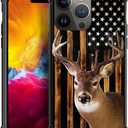 DJSOK Case for iPhone Pro Max,Luxury Pattern Design Shockproof Rugged Cover,Cases for Man Woman-White Tail Deer American Flag