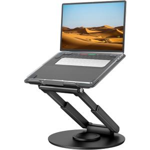 2 x tounee Telescopic Laptop Stand for Desk with 360 Swivel Base, Sit to Stand, Height Adjustable, Portable Riser Holder for Good Posture, Compatible with MacBook Pro, All Laptops 10-17" - Black