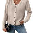 Cardigan for Womens Long Sleeve V Neck Rib Knit Cardigan Trendy Tops Beige, Medium